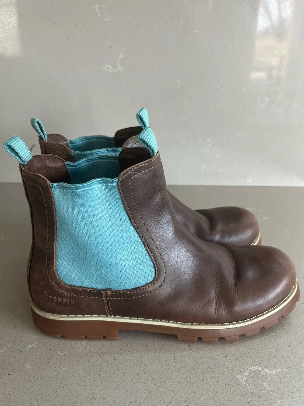 Camper Brutus Chelsea Ankle Boots Brown Leather Blue Elastic EU 37/US 6.5-7